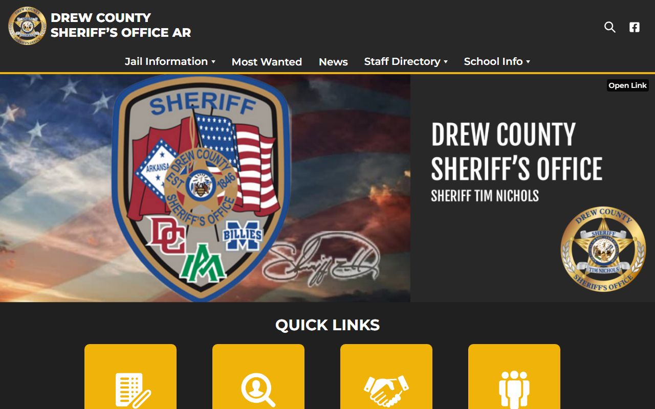 Drew County Sheriff homepage for inmate population resources