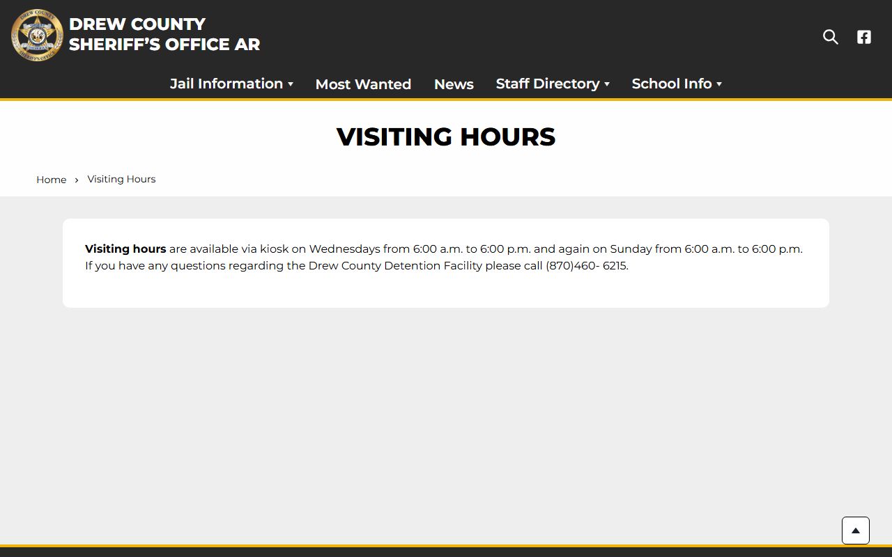 Drew County Detention Center visitation hours source